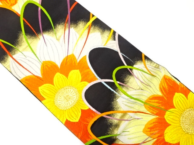 アンティーク　花模様織り出し袋帯(着用可)